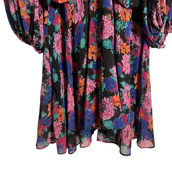 La Maison Talulah Sweet Talk Floral Print Pleated V-Neck Chiffon Mini Dress L - Picture 10 of 16